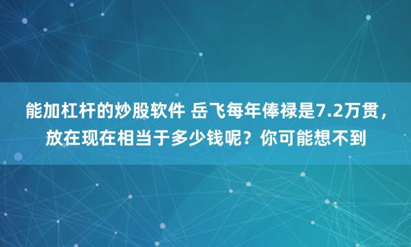 能加杠杆的炒股软件 岳飞每年俸禄是7.2万贯，放在现在相当于多少钱呢？你可能想不到